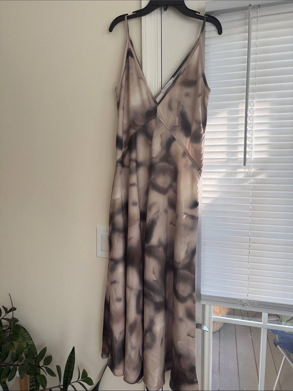 Slip Midi Dress in Taupe Marble Print